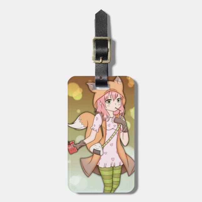 Anime Girl in Fox Cosplay Luggage Tag (Front Vertical)