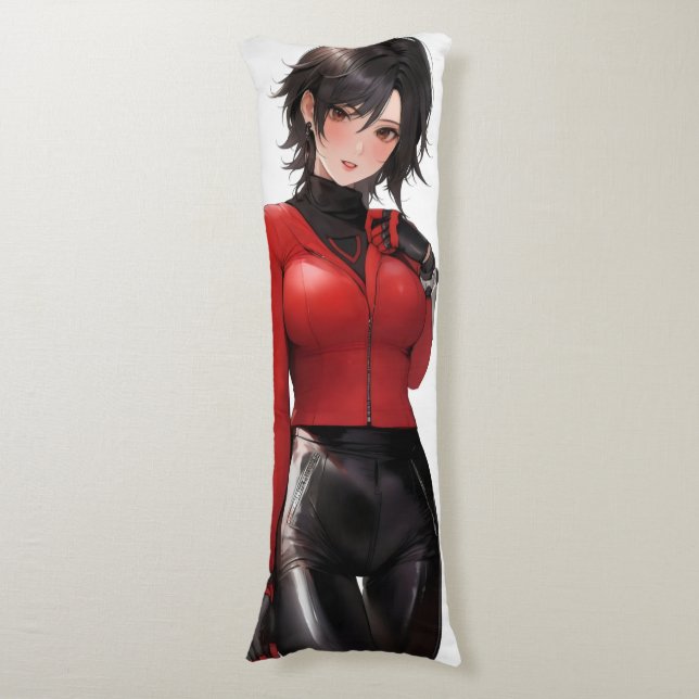 Anime Girl in Leather Body Pillow (Front Vertical)