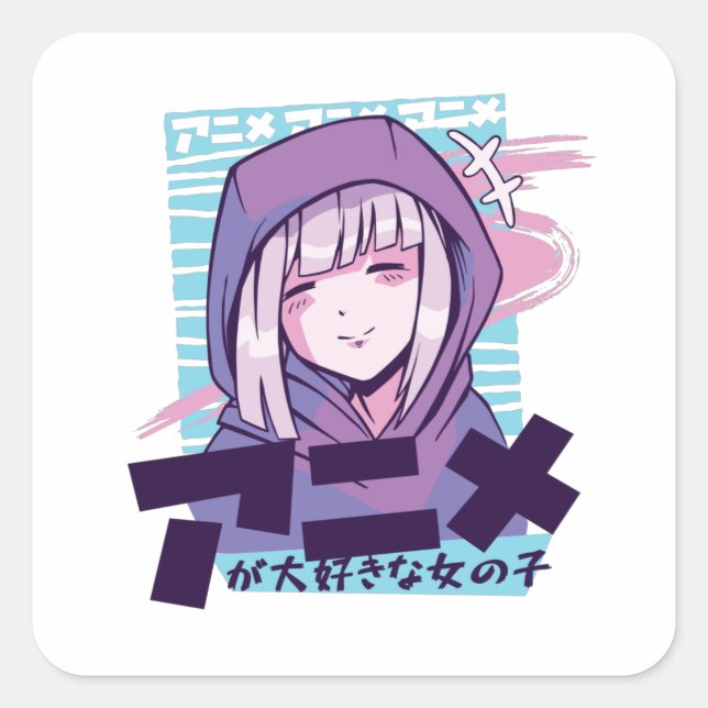 Anime Girl in Love Square Sticker (Front)