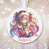 Anime Girl in Santa Hat Aquarelle Noël
