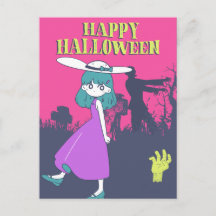 Anime girl in Zombie Apocalypse Happy Halloween