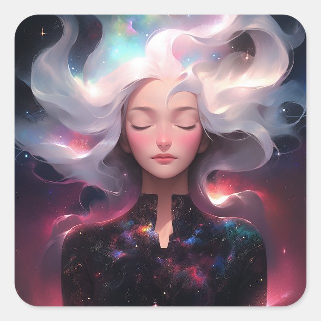 Anime Girl Made Of Stars Square Sticker (Front)