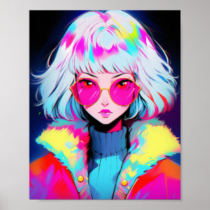 Anime Girl Modern Colourful Art Poster