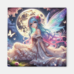 Anime Girl Moon Fairy Princess in Garden Magnet