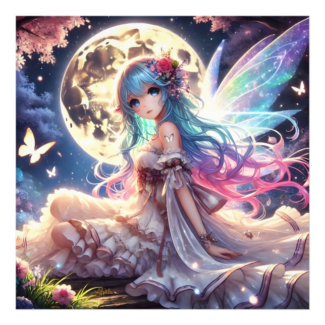 Anime Girl Moon Fairy Princess in Garden Photo Print (Front)