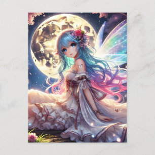 Anime Girl Moon Fairy Princess in Garden Postcard
