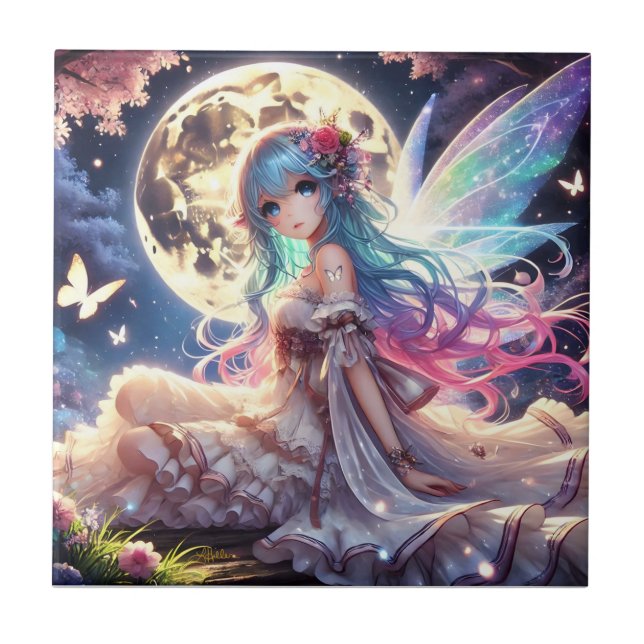 Anime Girl Moon Fairy Princess in Garden Tile (Front)