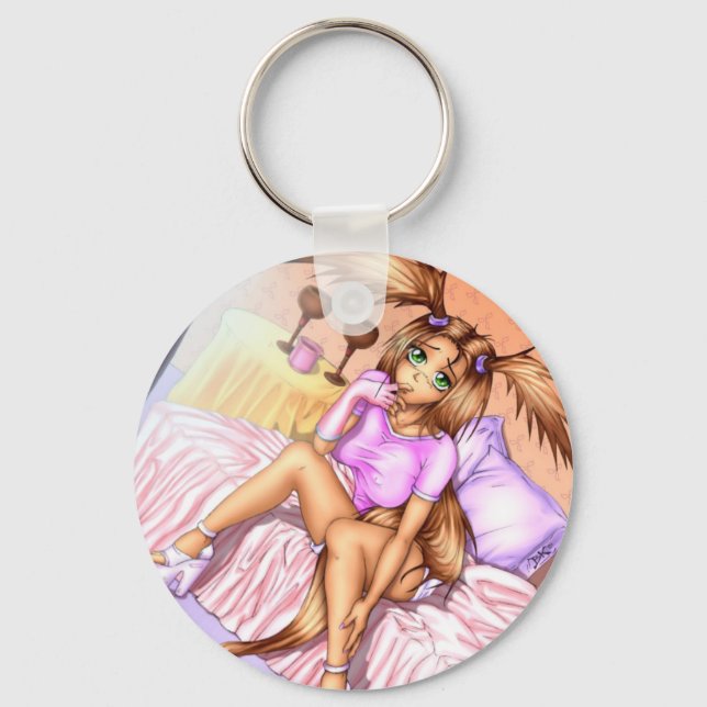 Anime Girl Nikki on Bed Keychain (Front)