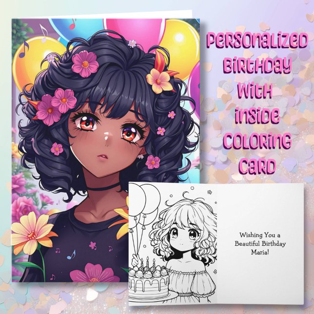 Anime Girl of Colour Personalized Birthday Card (Creator Uploaded)