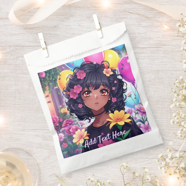 Anime Girl of Colour Personalized Birthday Favour Bag (Clipped)