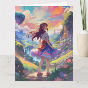 Anime Girl on Adventure Large Card