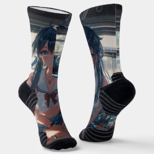 Anime Girl on Train Socks