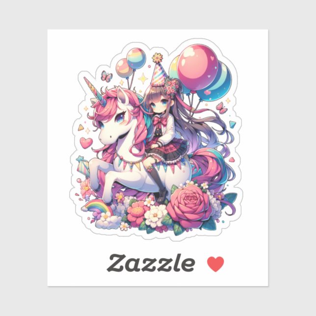 Anime Girl on Unicorn Birthday  (Sheet)