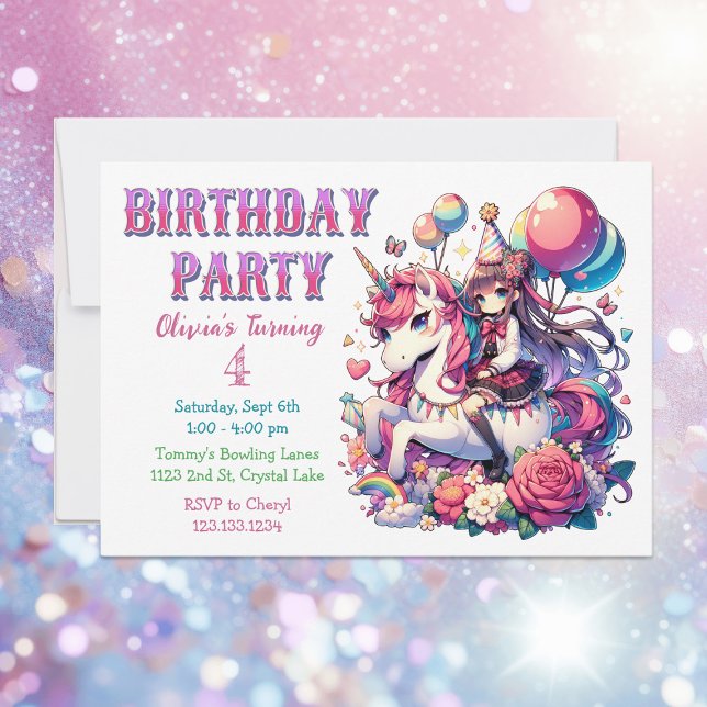 Anime Girl on Unicorn Birthday Invite (Creator Uploaded)
