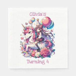 Anime Girl on Unicorn Birthday Personalized Napkin