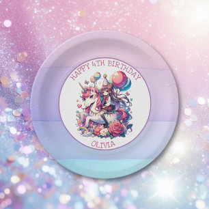Anime Girl on Unicorn Birthday Personalized Paper Plate