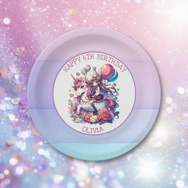Anime Girl on Unicorn Birthday Personalized Paper Plate (Creator Uploaded)