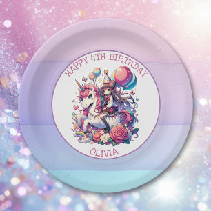 Anime Girl on Unicorn Birthday Personalized Paper Plate