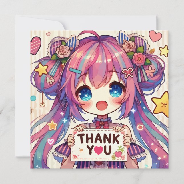 Anime Girl Personalize Custom Thank You Card (Front)