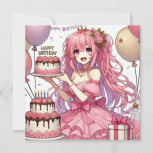 Anime girl Pink birthday Invitation