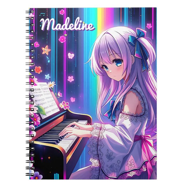 Anime Girl Playing Piano Personalized Notebook (Front)