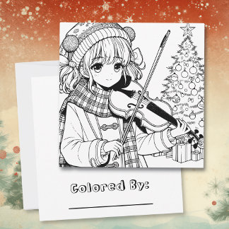 Anime Girl Playing Viola  Christmas Colouring Page