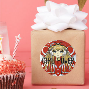 Anime Girl Power Classic Round Sticker