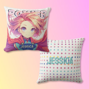 Anime Girl Power  Throw Pillow