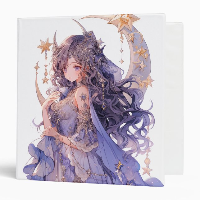 Anime Girl Purple Moon Princess Fantasy Art Binder (Front/Inside)