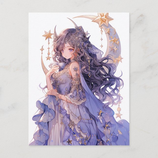 Anime Girl Purple Moon Princess Fantasy Art Postcard (Front)
