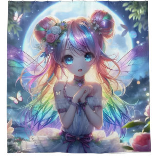 Anime Girl Rainbow Hair Singing Moon Fairy