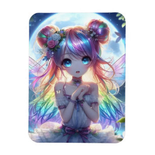 Anime Girl Rainbow Hair Singing Moon Fairy Magnet