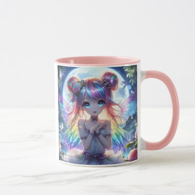 Anime Girl Rainbow Hair Singing Moon Fairy Mug (Right)