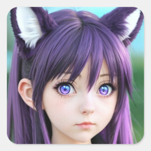 Anime Girl Realistic Fox Ears Square Sticker