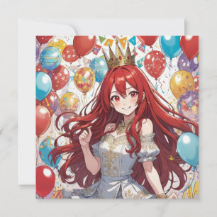 Anime Girl Red anniversaire Invitation
