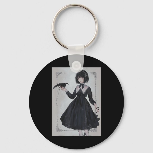 Anime Girl Sad Retro Aesthetic Japanese Otaku  Keychain (Front)
