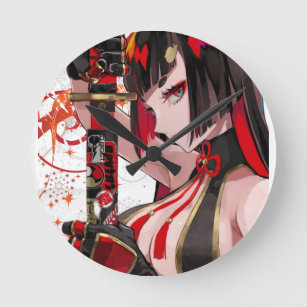 Anime girl Samurai Round Clock