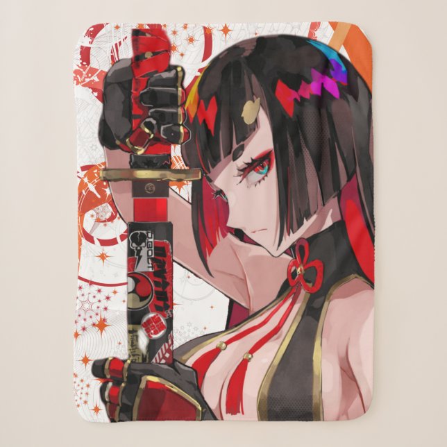 Anime girl Samurai  Sherpa Blanket (Front)