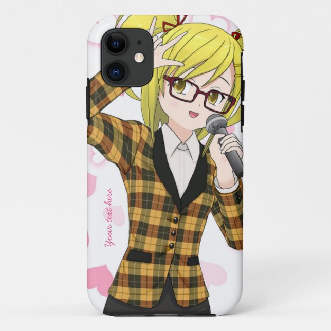 Anime Girl Singing Karaoke Customizable Phone Case (Back)