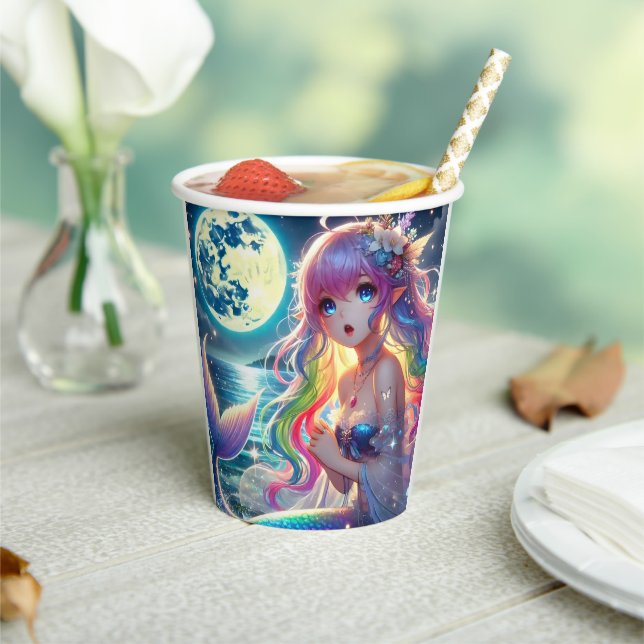 Anime Girl Singing Moonlight Pixie Rainbow Mermaid Paper Cups (Insitu)