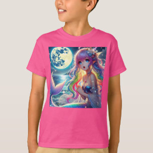 Anime Girl Singing Moonlight Pixie Rainbow Mermaid T-Shirt