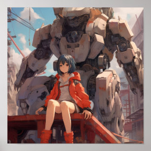 Anime Girl Sitting on a Giant Robot Hand - Stunnin Poster