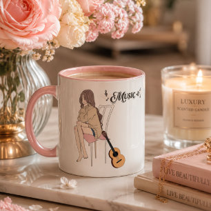 Anime Girl Sitting with gwt & Music Notes – Aesthe Mug