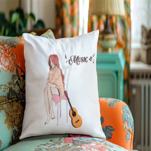 Anime Girl Sitting with gwt & Music Notes – Aesthe Throw Pillow