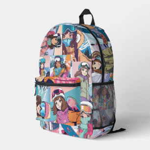 Anime Girl Snowboarder Collage Backpack