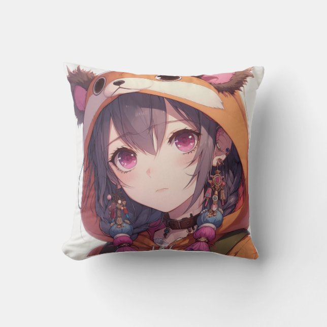 Anime girl throw cushion, cute anime theme  cushio throw pillow (Front)