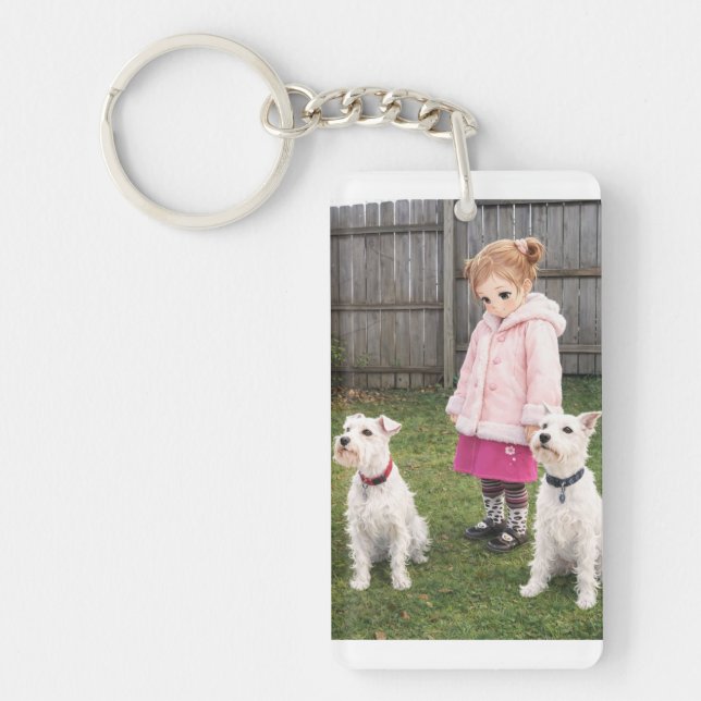 Anime Girl & Two Dogs Double-Sided Keychain (Devant)