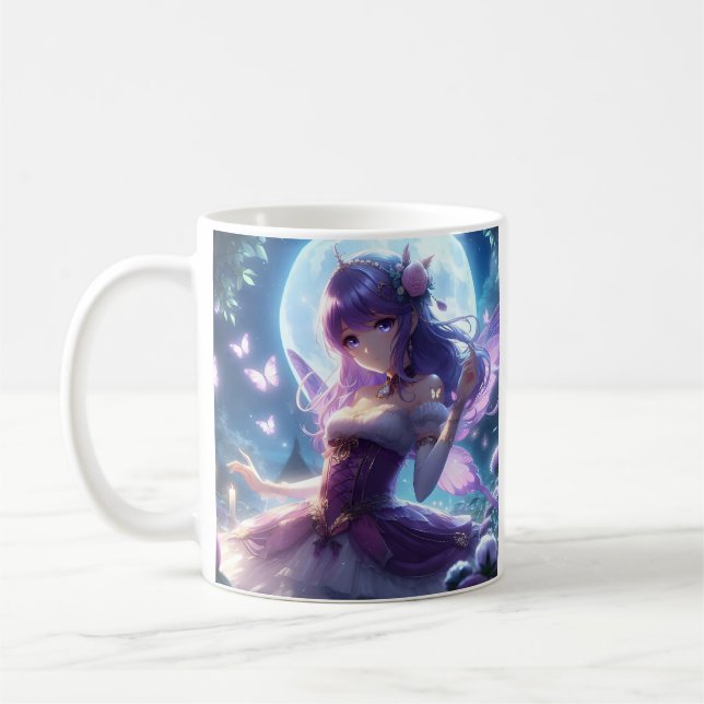 Anime Girl Violet Butterfly Wing Moon Fairy  Coffee Mug (Left)
