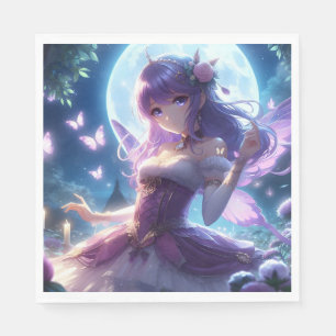 Anime Girl Violet Butterfly Wing Moon Fairy  Napkin