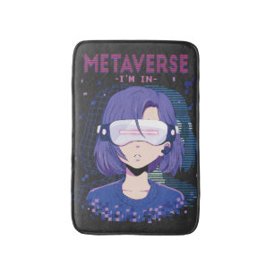 Anime girl virtual reality glasses Bath Mat